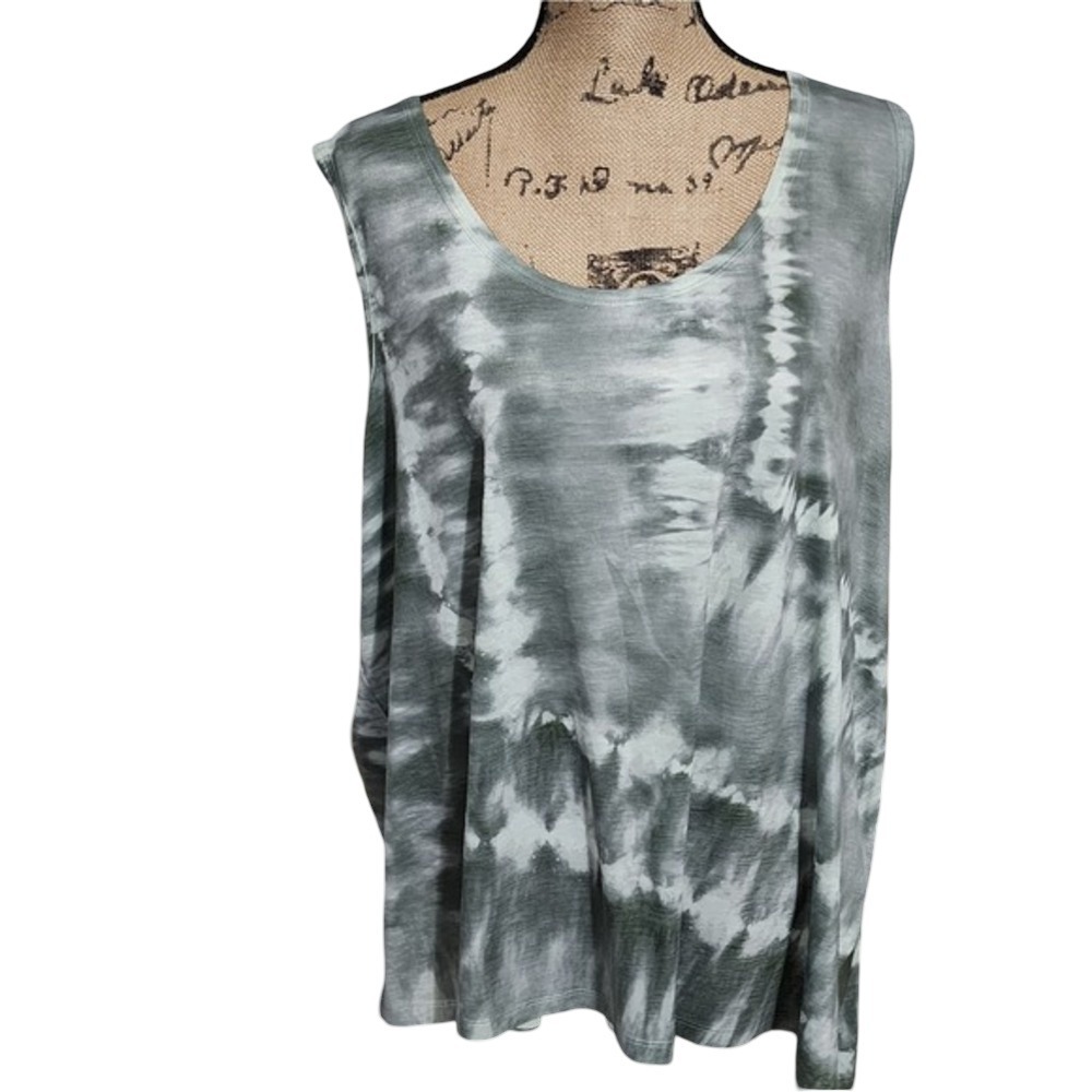 Democracy Womens 3X Tie Dye Sleeveless Tank Top Green White WMR9130SM NWT